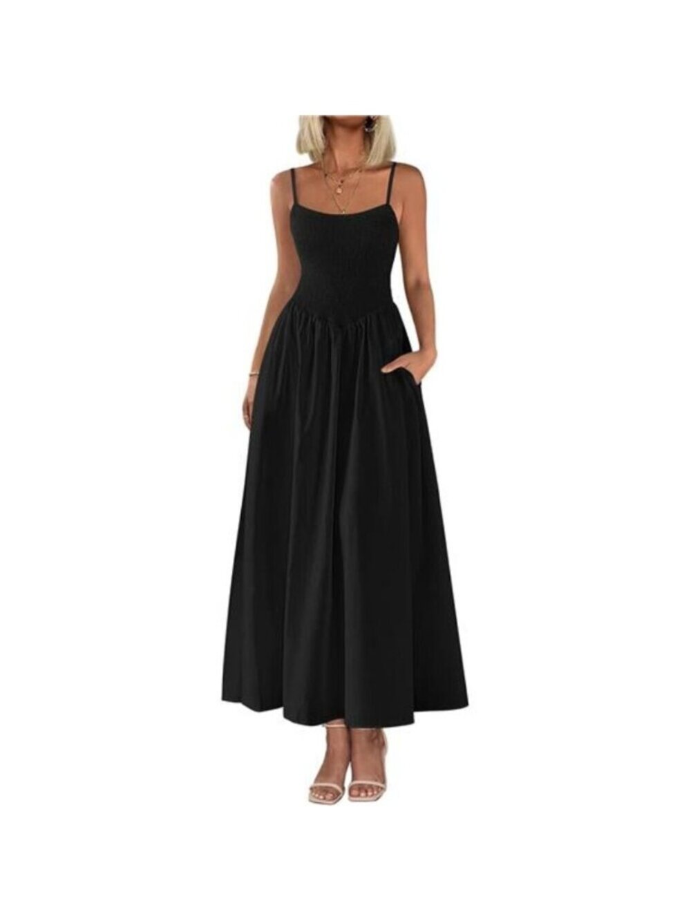 Women's Smocked Maxi Dress Summer Beach Casual Spaghetti Strap Long Flowy Dress